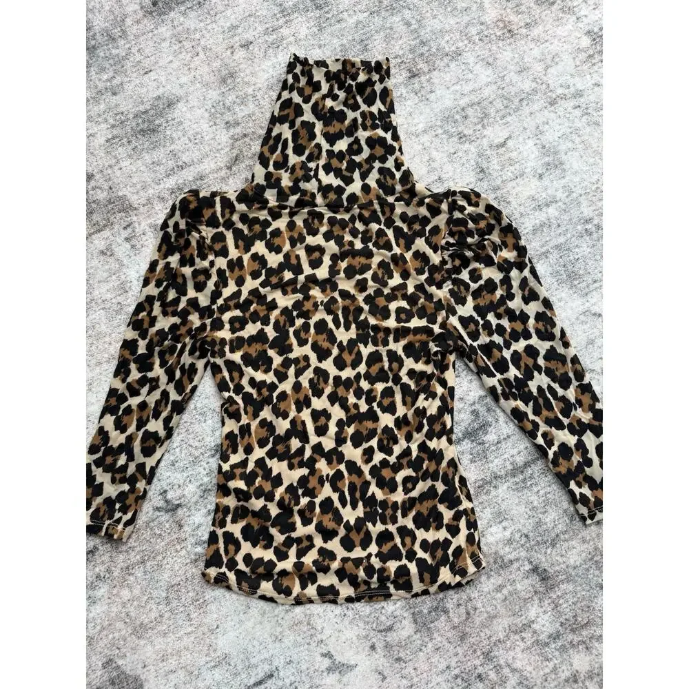 Free People Women's Gather Leopard Turtleneck Mesh Top Sz XS Animal Print